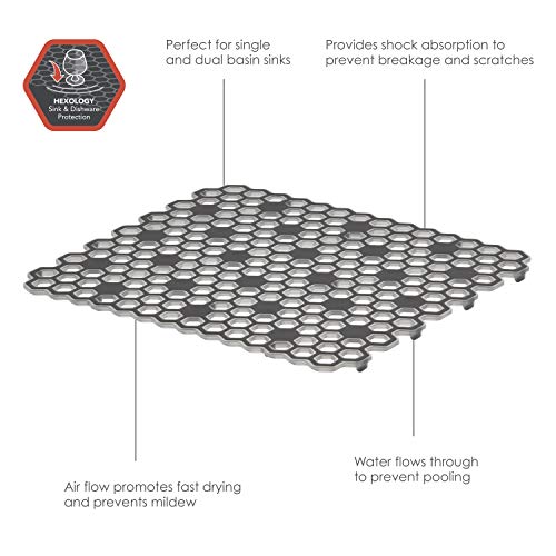 Spectrum Diversified Hexa Raised Feet Quick-Drying, Heavy-Duty Protector with Non-Slip Surface, Small Mat for Dual Sinks, 10.5" x 12", Gray - size: 10.5" x 12"