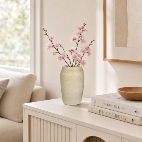 Briful Rustic Vase for Farmhouse Tabletop Decor, 6.8" Small Ceramic Vase, Distressed Antique Earthenware Vase for Modern Farmhouse, Bookshelf Kitchen Counter Mantle Shelves Bedroom Home Office Decor - color: 6.8'' Tall Beige