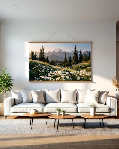 VIYYIEA Extra Large Canvas Wall Art - Mountain Scroll Painting, 36x54 Inch - color: Evening in the Mount Rainier Range