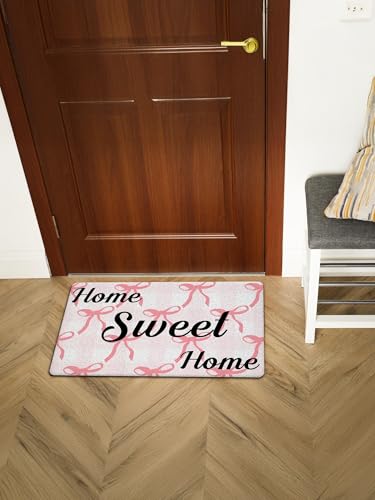 Home Sweet Home Door Mat, Pink Bow Coquette Preppy Funky Decorative Door Mats for Indoor Outdoor Porch Inside Entryway, Pink White Checkered Welcome Mats for Patio, Housewarming Gifts Idea 306 - color: Doormat006