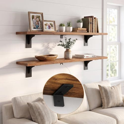 HOOBRO Floating Shelves for Wall, 39.4" Wall Mounted Shelves Set of 2 - color: Rustic Brown + Black, size: 39.4 Inches
