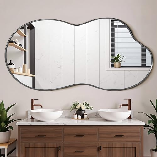 Suidia Irregular Wall Mirror, 48"x26" Bathroom Mirror Asymmetrical Mirrors Artistic Mirrors Decorative for Living Room Bedroom Bathroom Hallway Entryway, Black, Cloud Style - color: Black, size: 48"L x 26"W