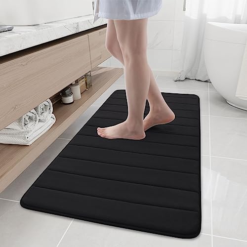 Buganda Memory Foam Bath Mat 47 x 20, Ultra Soft Absorbent Bathroom Rugs - color: Black, size: 47" X 20"