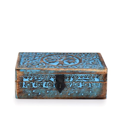 |Wooden Jewelry Box, Tarot Box, Celestial Home Decor, Witch Box, Tree of Life, Trinket Box |Size- 8" x 5" x 2.5",| Decorative Storage Bin