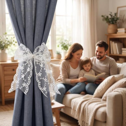 White Lace Bow Curtain Tiebacks 6-Pack, Vine Floral Curtain Holdbacks - color: White Vine Floral