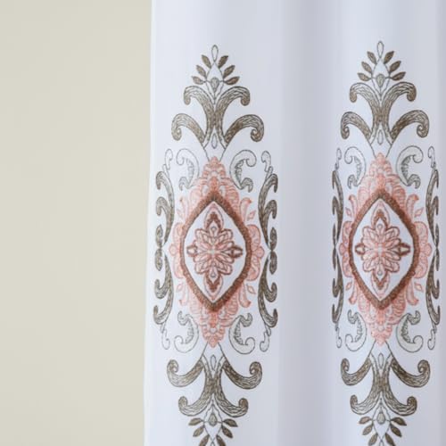 J&V TEXTILES Embroidered Curtain Set, 2 Panel Drapes with Backing & Valance, Medallion Pattern (Blush) - color: Blush