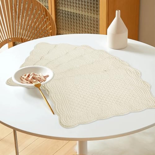 HOMBYS Quilted Placemats Set of 6 Washable-13x18 inches Rectangular Placemats for Kitchen Table-100% Cotton Fabric Rectangular Table Mats, (Flax) - color: Flax