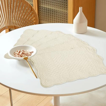 HOMBYS Quilted Placemats Set of 6 Washable-13x18 inches Rectangular Placemats for Kitchen Table-100% Cotton Fabric Rectangular Table Mats, (Flax) - color: Flax