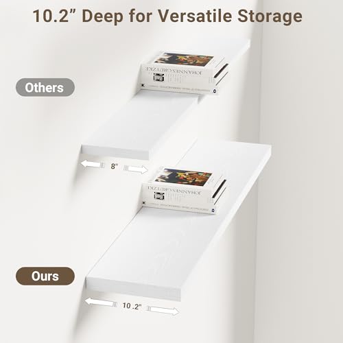 Vivelove 36" Floating Shelves 10 inch Deep, Set of 2, White - color: White, size: 35.4”wx10.2”dx1.5”h