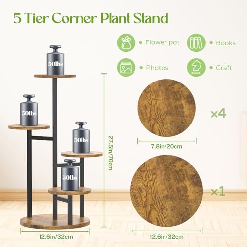 Oppro Plant Stand Indoor, 5 Tier Metal Wood Flower Multiple Shelf - color: Black-5 Tier