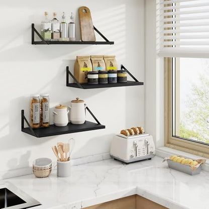 Axeman 20 Inch Floating Shelves, 10 Inch Deep Black Wall Shelves Set of 2 - color: Black, size: 20W x 10D