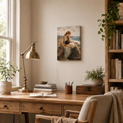 Canvas Wall Art Seaside Embrace Framed Style Romantic Portrait 12x16 Inch - color: Figure Painting, size: 16"L x 12"W