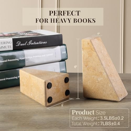Koville Marble Bookends for Shelves, Large Bookends for Heavy Books, Non-Slip Heavy Duty Book Stopper for CD/Movies, Aesthetic Decorative Bookends for Shelves Table Home Decor(Brown) - color: Trapezoid-brown