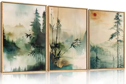 Celestdeco Chinoiserie Landscape Framed Canvas Wall Art Set-24"x36"x3 - color: Chinoiserie Wall Art, size: 24"L x 36"W