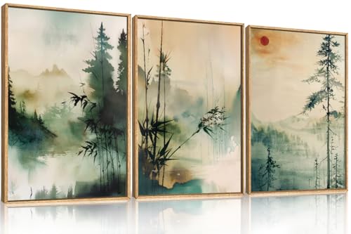 Celestdeco Chinoiserie Landscape Framed Canvas Wall Art Set-24"x36"x3 - color: Chinoiserie Wall Art, size: 24"L x 36"W