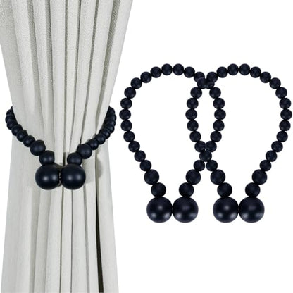 KLOGTSIND Magnetic Curtain Tiebacks, 2 Pack Wood Bead Curtain Holdbacks - color: Black