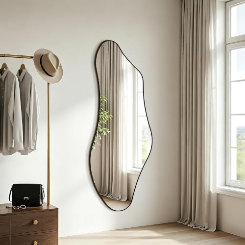 65.7"x24" Irregular Full Length Mirror, Abstract Wall Mirror - color: Black Irregular