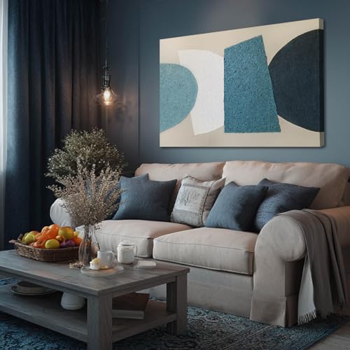 LEVERUP Square Pattern Painting Art Modern Abstract Wall Artwork Colorful Wall Decorations for Dining Room Living Room Kitchen 32×40 Inchs Ready To Hang - color: blue and white, size: 42"L x 34"W