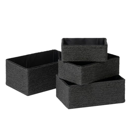 LA JOLIE MUSE Bathroom Basket Organizers, Paper Rope Storage, Black 4 Pack - color: Black
