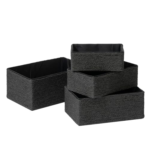 LA JOLIE MUSE Bathroom Basket Organizers, Paper Rope Storage, Black 4 Pack - color: Black