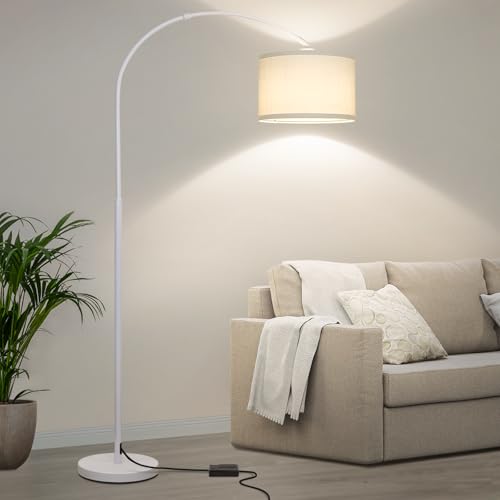 Dimmable Arc Floor Lamp，Standing Lamp with White Adjustable Hanging Shade - color: White