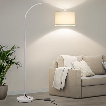 Dimmable Arc Floor Lamp，Standing Lamp with White Adjustable Hanging Shade - color: White