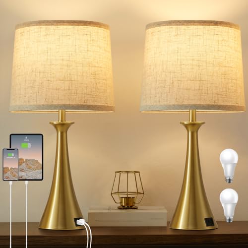 Touch Table Lamps Set of 2, 21" Bedside Lamps with USB C+A, Gold - color: Gold 2pcs