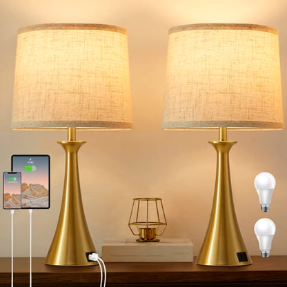 Touch Table Lamps Set of 2, 21" Bedside Lamps with USB C+A, Gold - color: Gold 2pcs