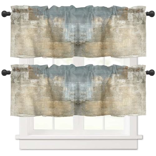 2 Pack Retro Beige Window Valances, Abstract Art Valances for Windows Treatment Decor, Farmhouse Rod Pocket Privacy Decorative Curtain Valance for Bathroom Bedroom Living Room, 54 X 18 in, 2 Panel - color: Beige, size: 54"W x 18"L (Pack of 2)