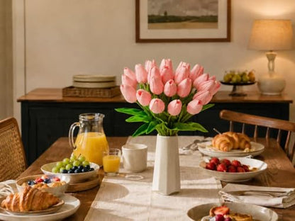 Mandy's 20 Stems Light Pink Artificial Tulip Flowers for Home Centerpieces - color: Light Pink 20pcs