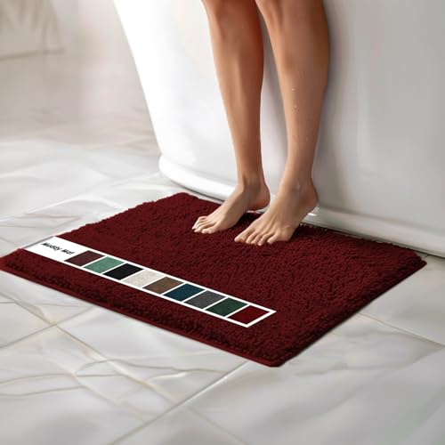 Muddy Mat Chenille Bathroom Rugs Quick Dry Microfiber Mats Non Slip Washable, Extra Thick, Soft and Highly Absorbent Bath Mats for Bathroom, Kitchen, and Shower Floor - Red Medium 30"X19" - color: Red, size: 19" x 30"