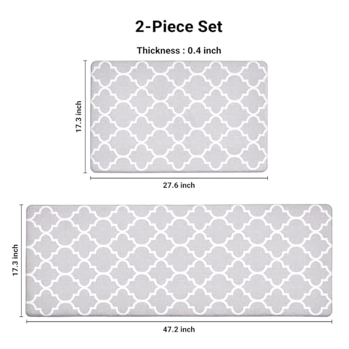그레이 주방 러그 2개 세트, 피로 방지, 43.9cm x 70.1cm + 43.9cm x 119.9cm - color: 격자 그레이