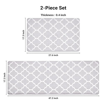 그레이 주방 러그 2개 세트, 피로 방지, 43.9cm x 70.1cm + 43.9cm x 119.9cm - color: 격자 그레이