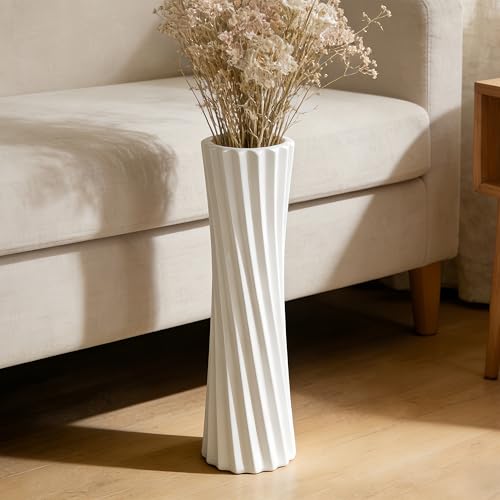 White Tall Ceramic Floor Vase, 15.7 Inch, Spiral Design - color: Shape 2, size: 16 Inch