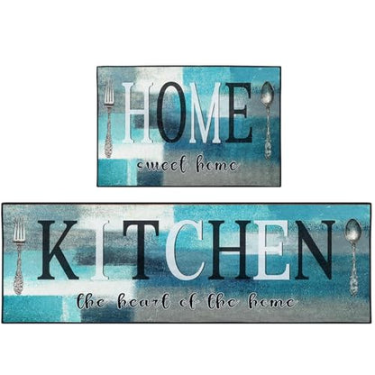 Kitchen Rugs Set of 2 Non Slip WashableAbstract Teal Turquoise - color: Teal Turquoise 1