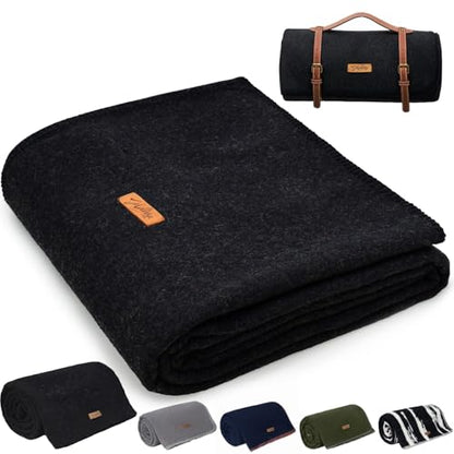 Molithe 100% Wool Blanket, 62" x 86", Warm, Thick, Military, Camping Gear - color: Smoky Black, size: Large