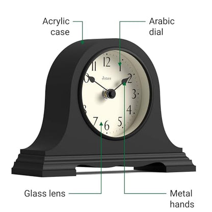 JONES CLOCKS® Speakeasy Small Mantel Clock | Napoleon’s hat Design | Black - color: Black