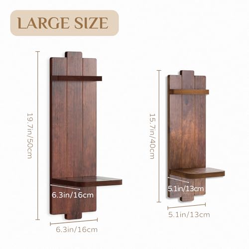 Large Wall Candle Sconces Set of 2: Wood Shelf Distressed Brown - color: Brown, size: 19.7in x 6.3in
