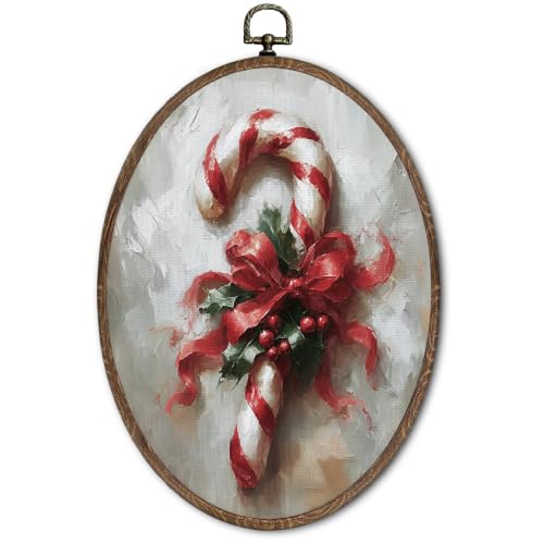 FLAWAFLOMA Christmas Candy Cane Oval Canvas Wall Art Decor 8.6x11.4 Inch - color: Christmas-11