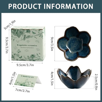 Mecaikru Ceramic Jewelry Tray, 3.5 in Flower Ring Dish with Gift Box & Card - color: blue