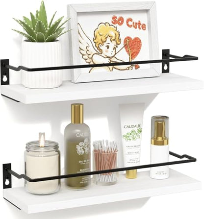 RICHER HOUSE Floating Shelves Bathroom, Small Wall Shelf Over Toilet 2 Set - color: White