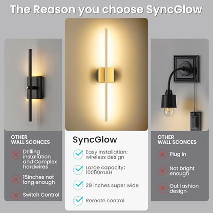 10000mAh Battery Operated Wall Sconces Set of 2, Gold-29Inch - color: Gold