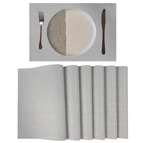 Placemats Set of 6 for Dining Table, Placemats with Embroidery, Table Mats for Dining Table 12"x18"(Grey) - color: Grey Plain, size: 6 pcs