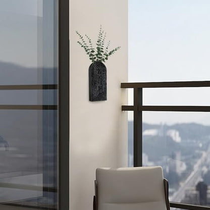 Handmade Wooden Wall Vases Set of 2 for Plants - color: Black