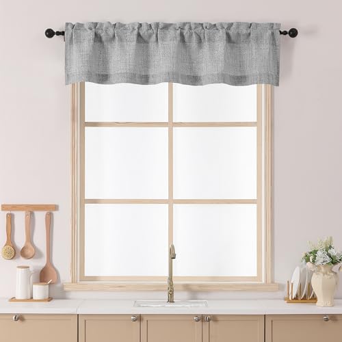 Chyhomenyc Gray Valance for Windows - Light Filtering Faux Linen Slub Textured Small Kitchen Curtains, Rod Pocket Window Short Curtain for Living Room Bathroom Basement, 52Wx12L Inch, 1 piece - color: Grey, size: 52"W x 12"L (Pack of 1)