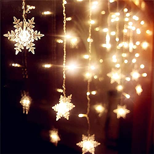 String Lights LED Curtain Light, 96 LED Fairy Hanging String Lights Waterproof Christmas Snowflake Lights with Wireless Control for Outside Indoor Bedroom Party Fence Patio - Warm White - color: White
