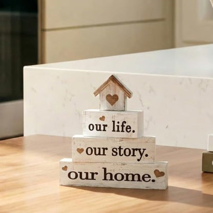 Smile Rustic Farmhouse Tiered Tray Decor Stackable Wooden Blocks - style: Home Sweet Home