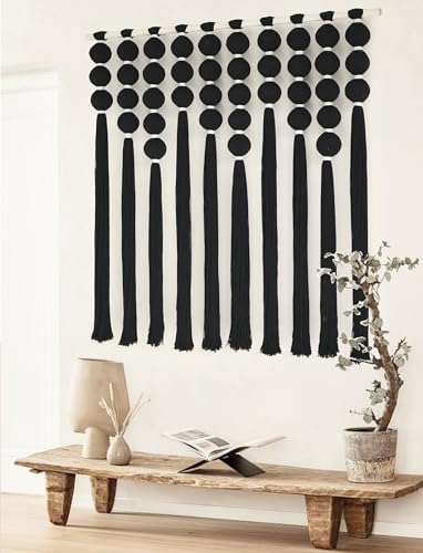Macrame Wall Hanging Black Sphericity Fiber Yarn Art Boho Decor 39"W*39"L - color: Black