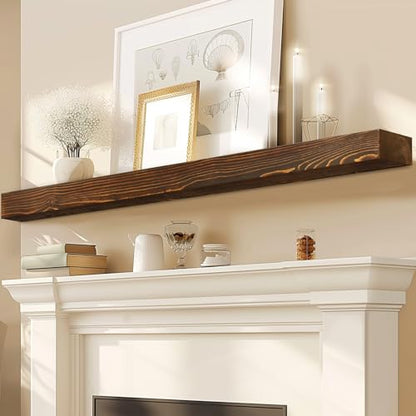 72x7x3in Solid Pine Wood Fireplace Mantel, Weathered Brown - color: Weathered Brown, size: 72x3x7-solid