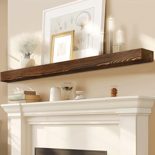 72x7x3in Solid Pine Wood Fireplace Mantel, Weathered Brown - color: Weathered Brown, size: 72x3x7-solid